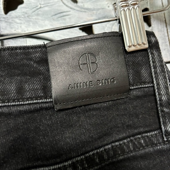 ANINE BING Black Roxanne Button Fly Raw Hem Front Slip Washed Stretch Denim Jean - Picture 13 of 16